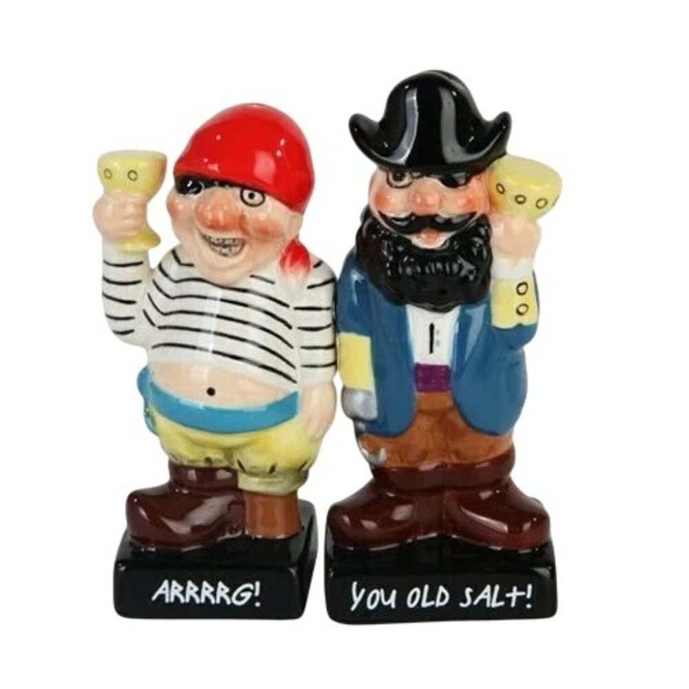 Pirate & Sailor Ceramic Salt & Pepper Shakers "Arrrgg! You Old Salt!" Magnetic